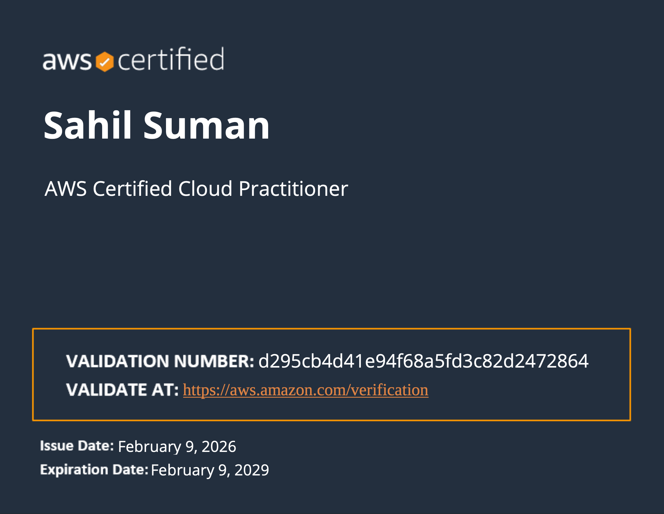 AWS Certified Cloud Practitioner badge